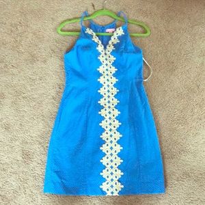 Lily Pulitzer blue dress with gold design